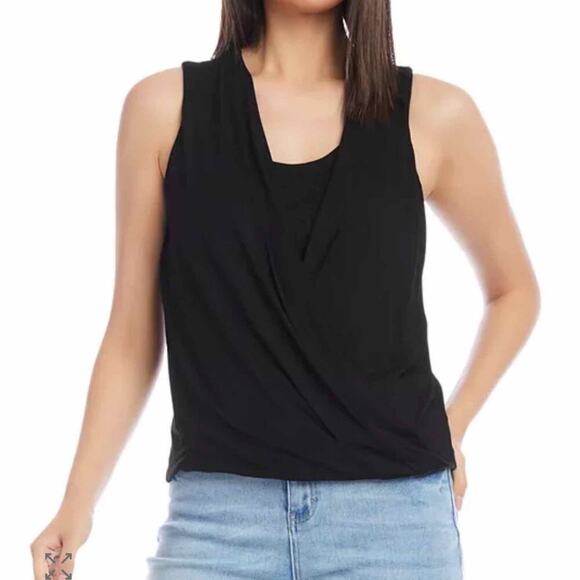 Karen Kane Layered Drape Front Casual Minimalist Top Black Size Large Stretch - Picture 6 of 8